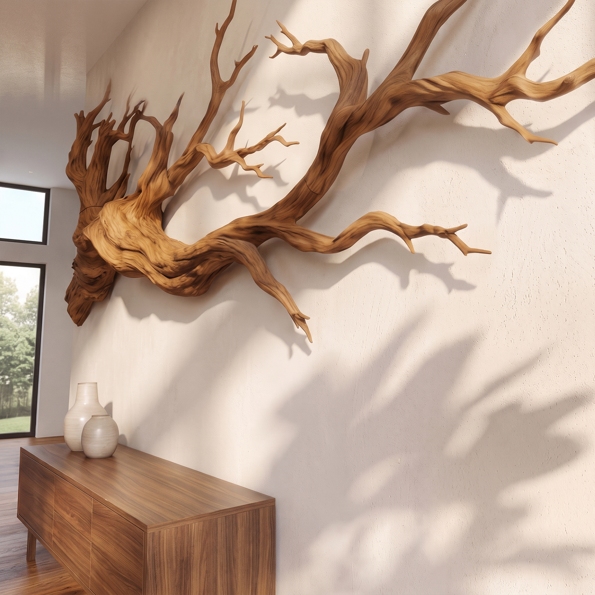 Abstract Tree Root Wall Art, Solid Wood Sculpture for Living Room
