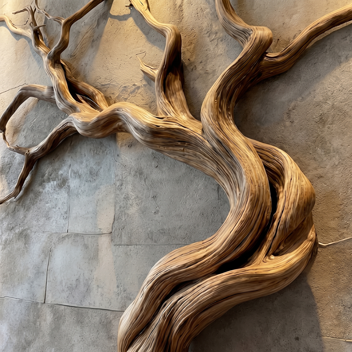 Tree Branch Wall Sculpture, Carved Hand and Clover Wood Wall Art