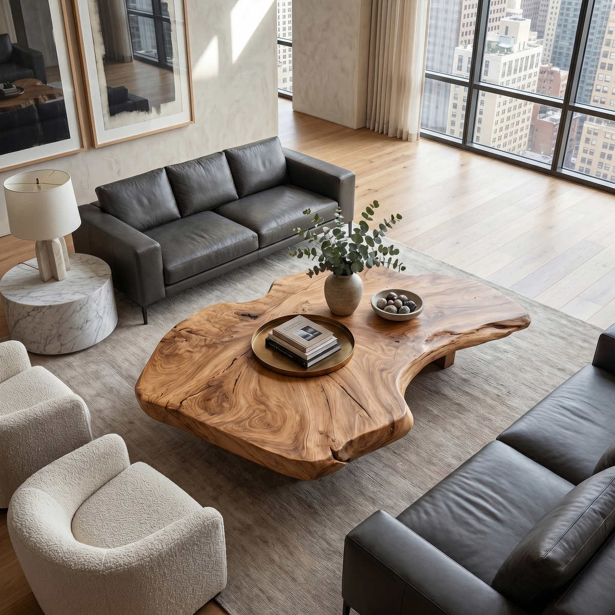 Organic Live Edge Coffee Table, Solid Wood Slab for Family Room