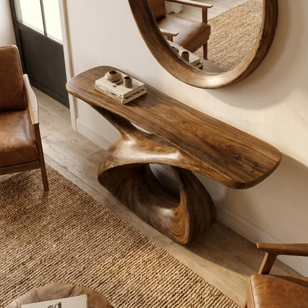 Mid Century Console Table, Narrow Solid Wood Entryway Table