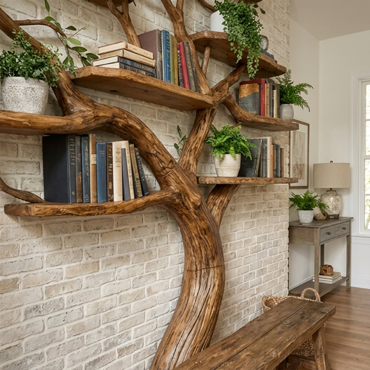 Large Tree Bookshelf, Organic Modern Solid Wood Branch Bookcase