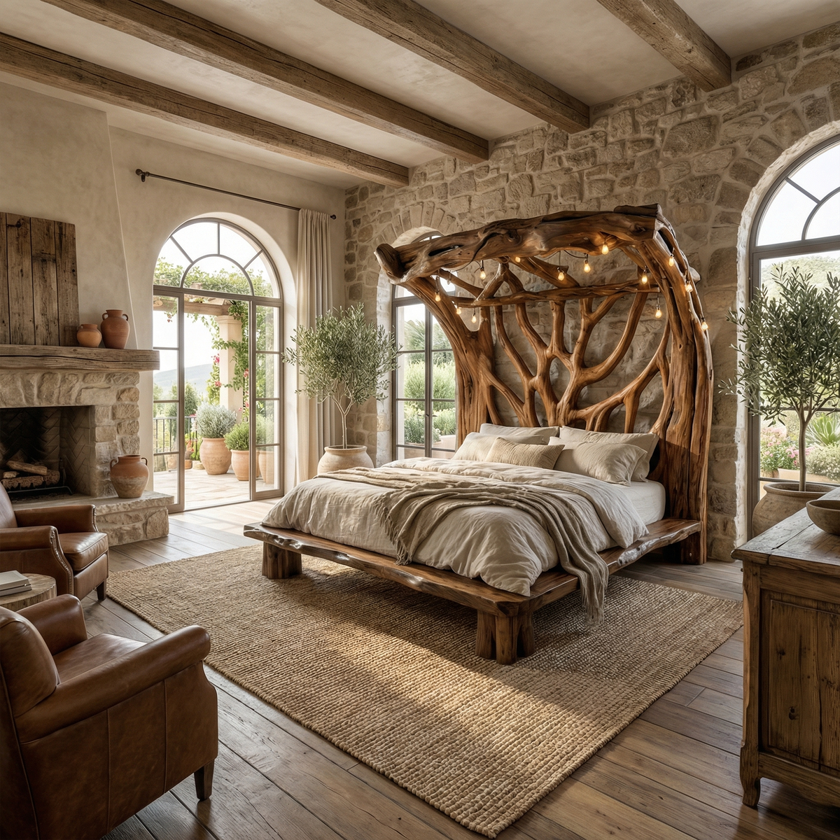 Tree Bed Frame, Rustic Solid Wood Queen or King Bed for Modern Bedroom