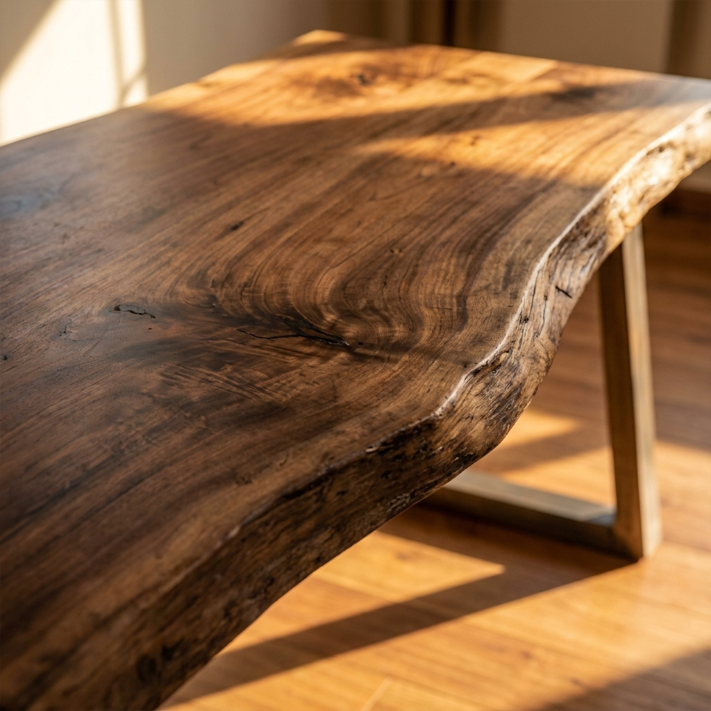 Rustic Work Desk, Natural Hardwood Desk for Bedroom and Studio