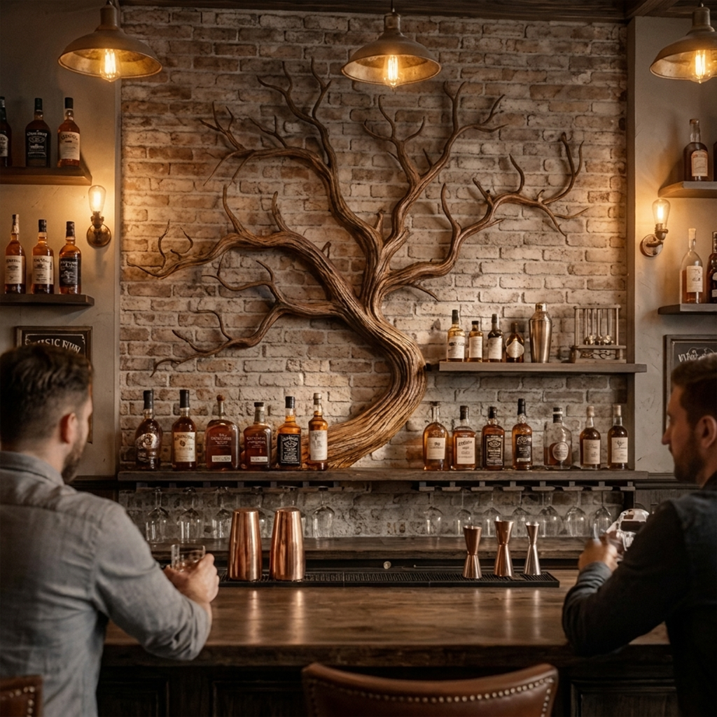 Tree Branch Wine Rack, Wall Mounted Monkey Pod Wood Bottle Shelf