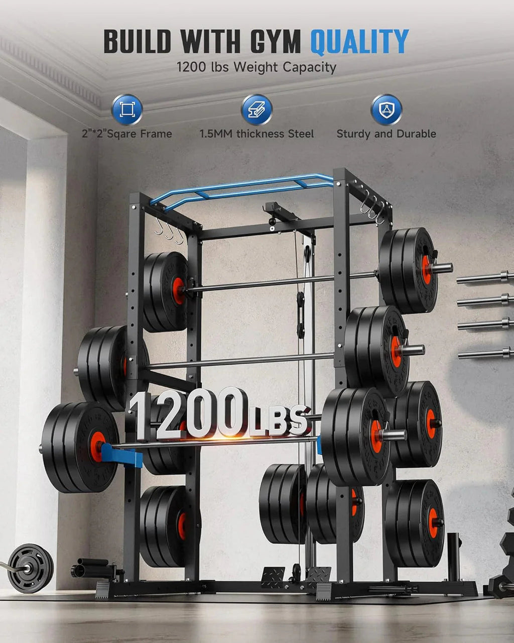 Sportsroyals Power Cage With Adjustable Cable Crossover System, 1600 lbs, Red, 61.6 x 56.0 x 82.6 in - Power Cage