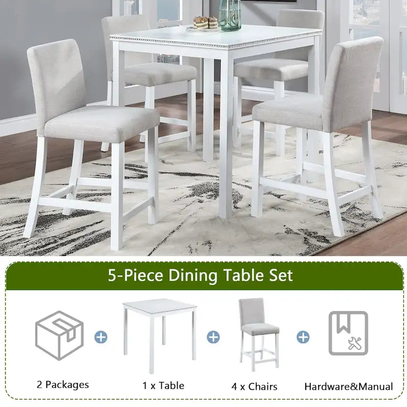 Modern 5-Piece Counter Height Dining Set With Square Table And 4 Upholstered Chairs