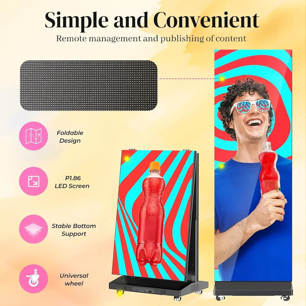 YCKJNB 80 inch P1.86 Flexible Spliceable LED Poster Display, Silver, 1-Pack Flight Case - P1.86