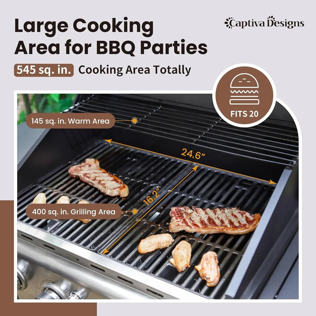 Captiva Designs 4-Burner Propane Gas Grill With Side Burner, 42,000 BTU, Silver - GR001