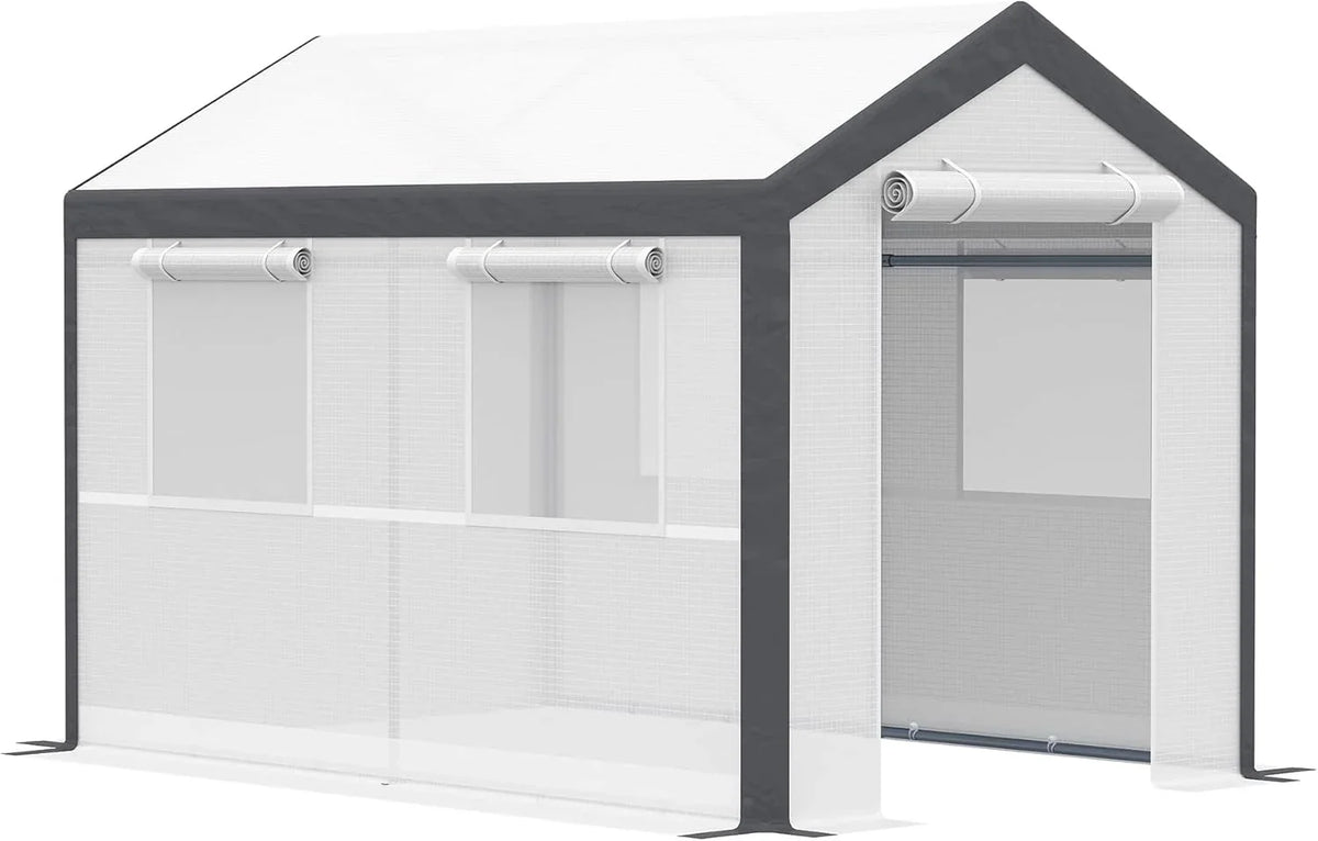 Walk-In Garden Greenhouse 20-Foot x 10-Foot x 9-Foot, White, 6 Roll-Up Windows, 2 Zipper Doors And Rain Cover