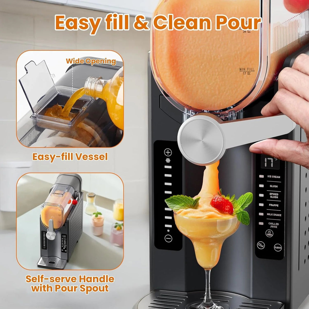 BKPPM Slushie Machine, 70 oz, Gray - SBL-2408