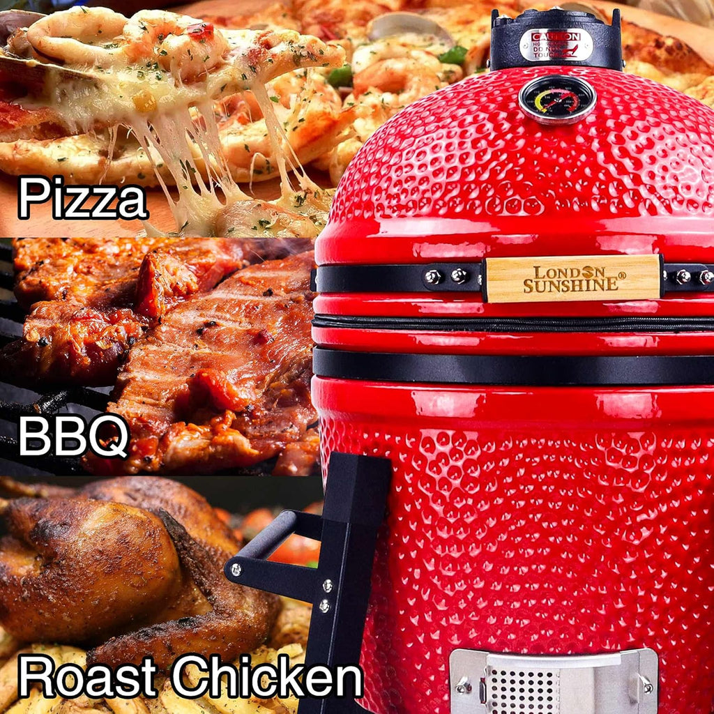 Ceramic Kamado Charcoal Grill And Smoker, 15 inch Ceramic, Green - With Tall Stand