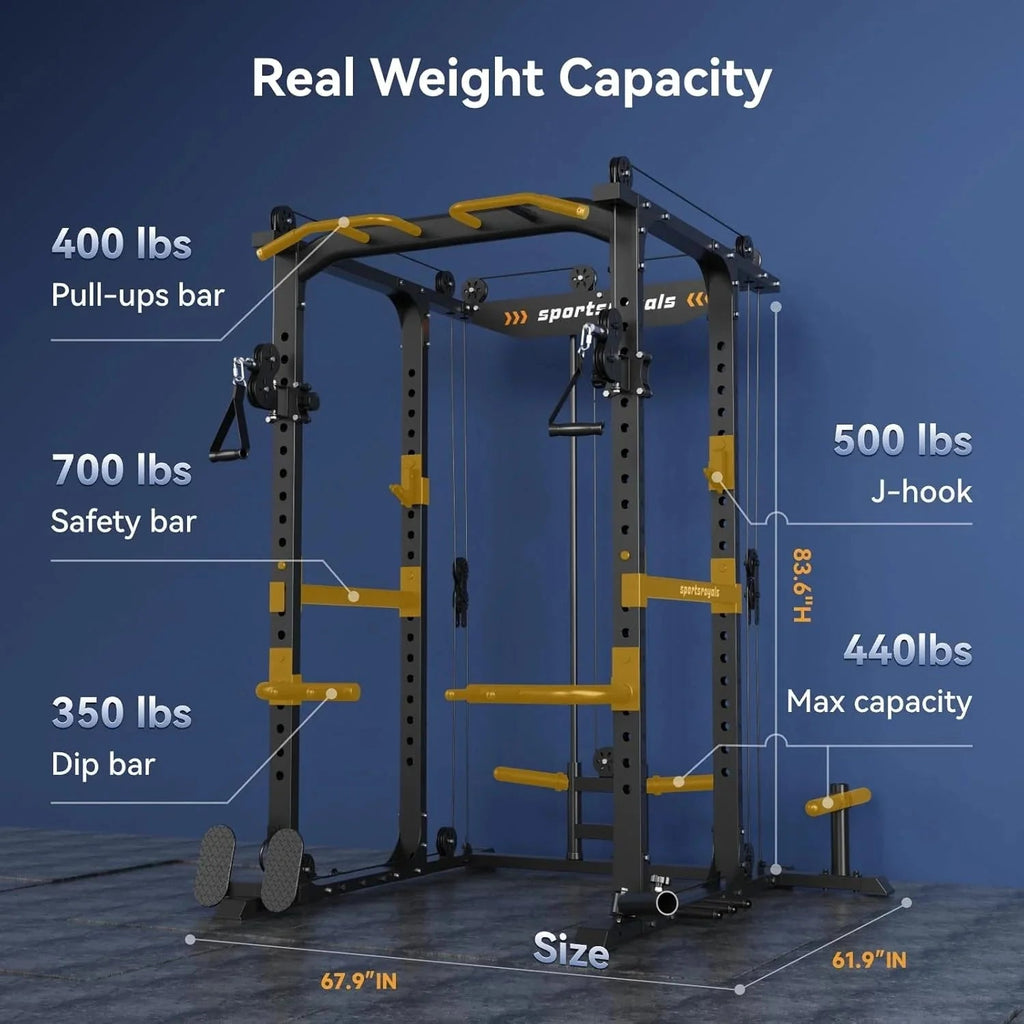 Sportsroyals Power Cage With Adjustable Cable Crossover System, 1600 lbs, Red, 61.6 x 56.0 x 82.6 in - Power Cage