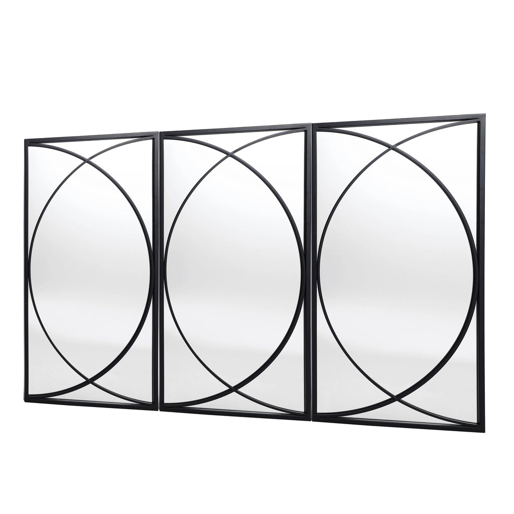 3-Piece Black Metal Rectangular Wall Mirror Set, 31.9" H x 15.75" W x 0.75" D