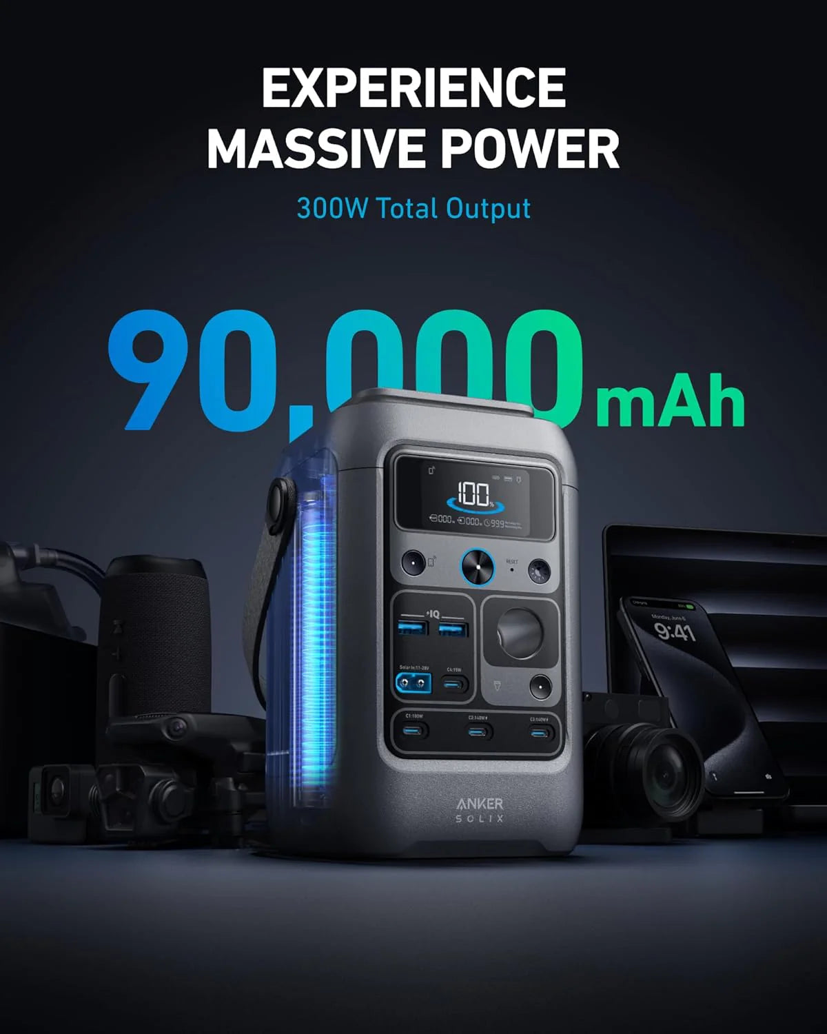 Anker SOLIX C300 DC Portable Power Station 90,000mAh 288Wh 300W LiFePO4 - C300 DC