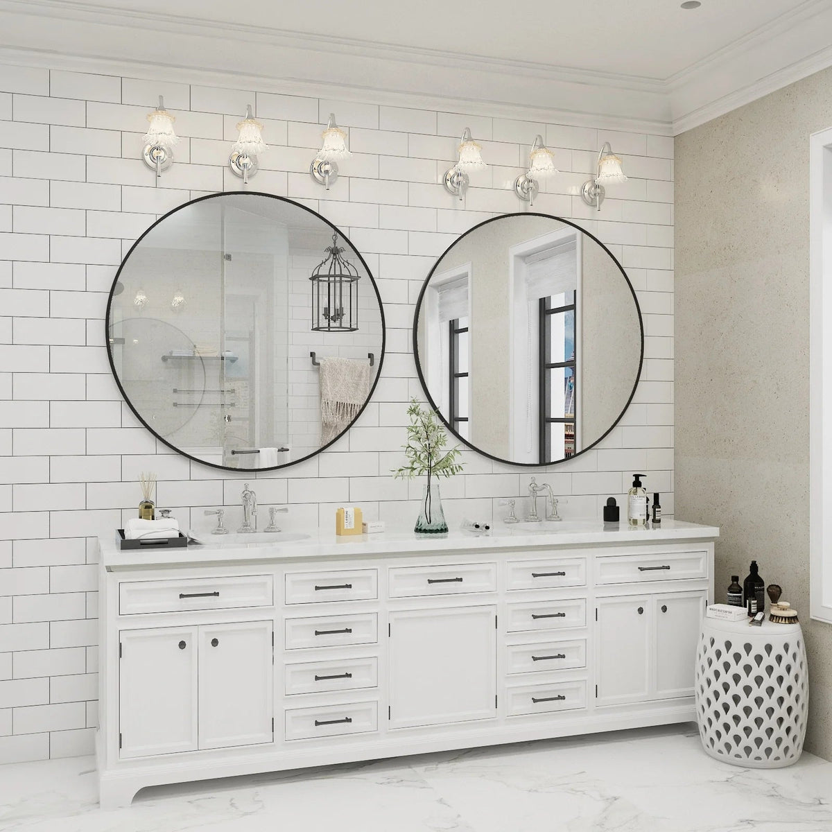 Round Metal Black Frame Bathroom Vanity Mirror - Wall Mounted