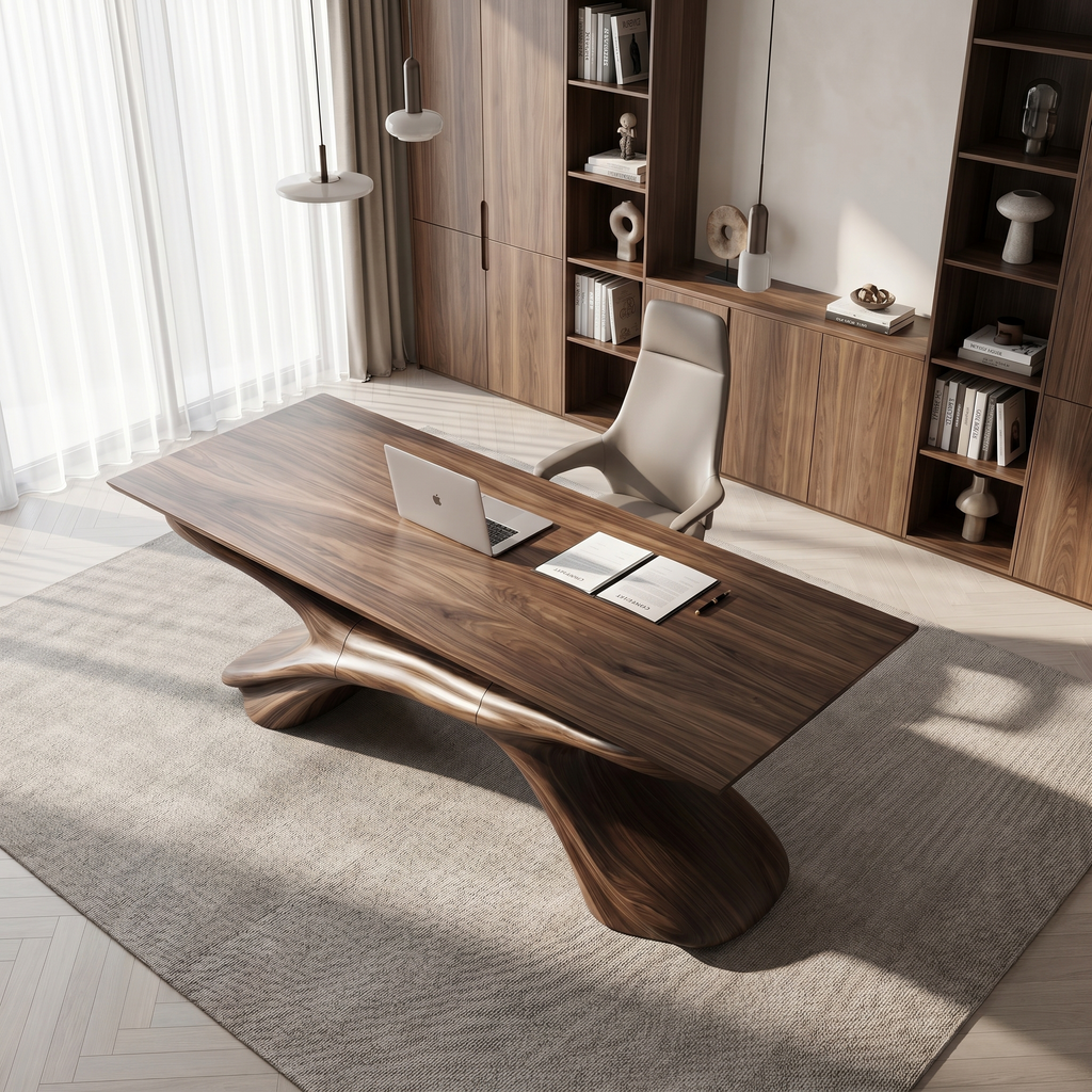Executive Desk, Sculptural Solid Wood Home Office Writing Desk