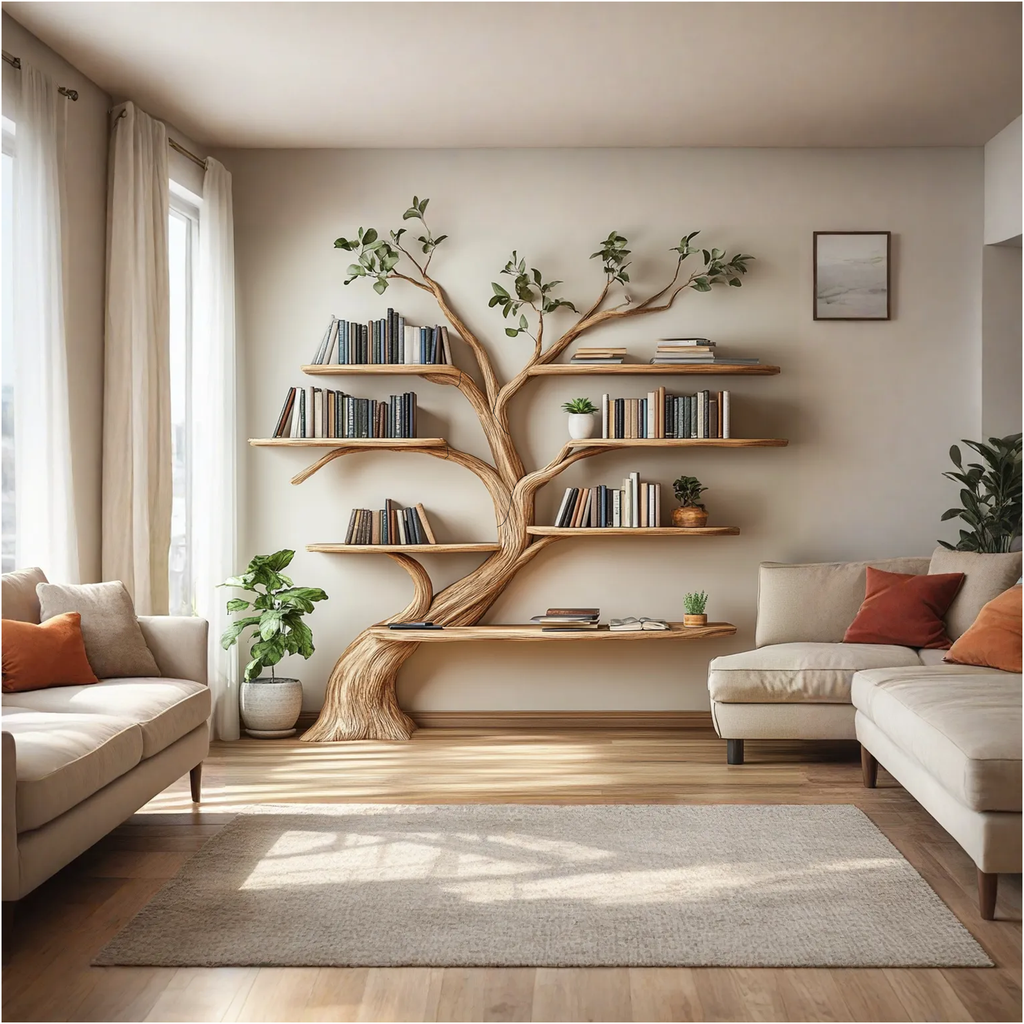 Driftwood Branch Shelf, Wall Mounted Floating Tree Bookshelf