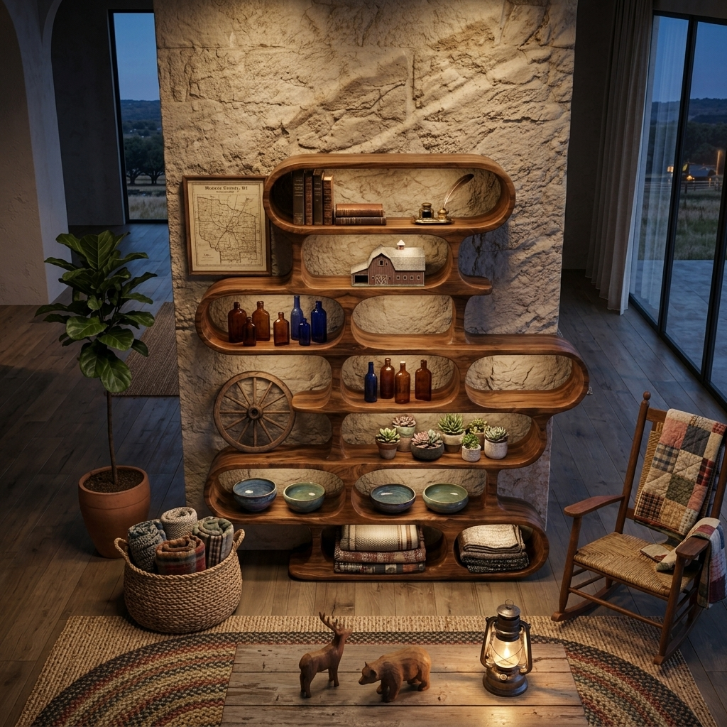 Sculptural Wood Bookshelf, Curved Organic Bookcase for Living Room