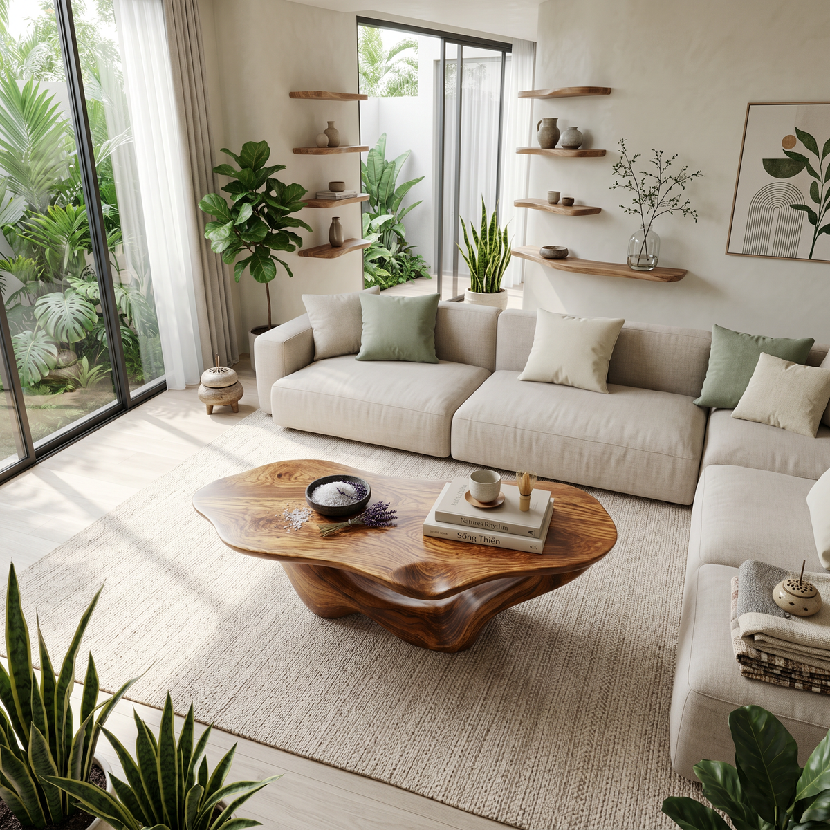 Farmhouse Coffee Table, Vintage-Style Solid Wood Living Room Table