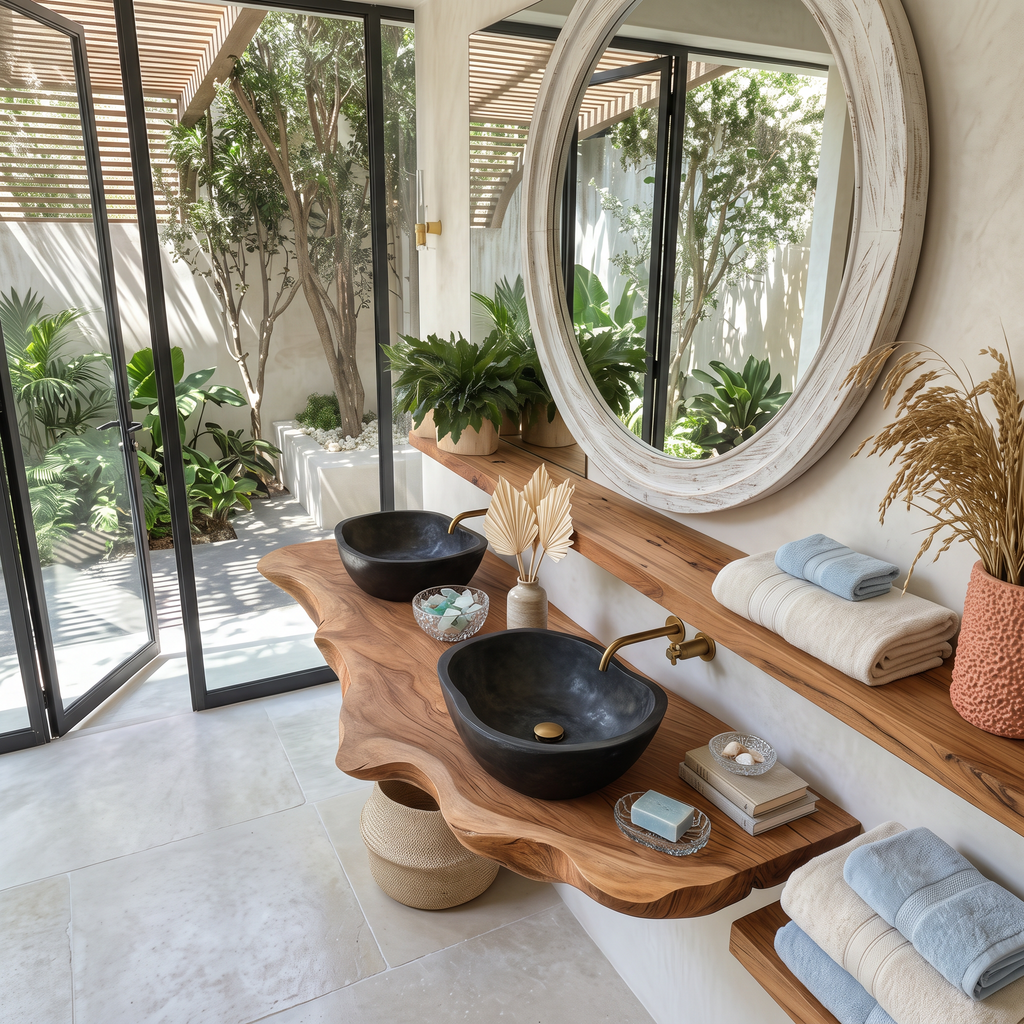 Wooden Vessel Sink, Handcrafted Solid Wood Bathroom Basin