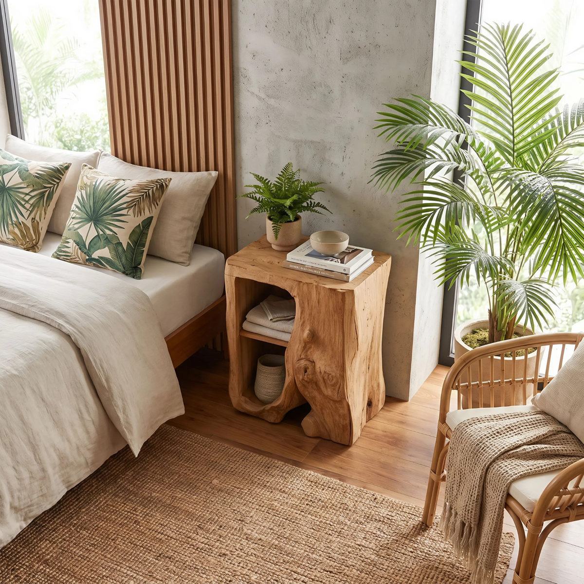Live Edge Nightstand, Farmhouse Solid Wood Floating Bedside Table