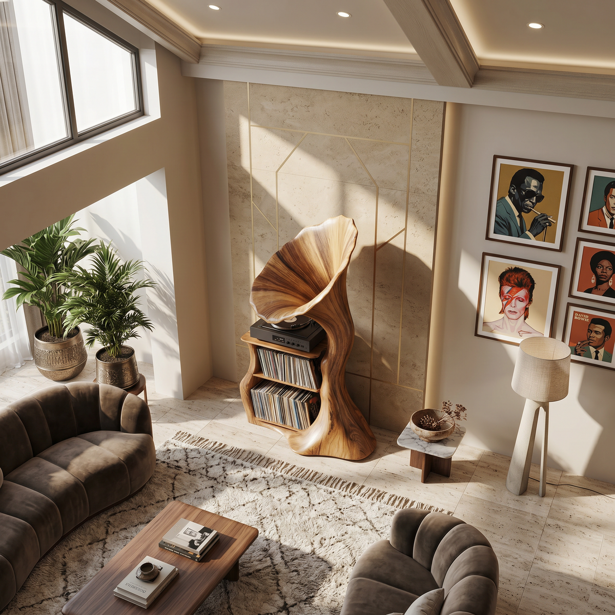 Tall Record Player Stand, Hardwood Cube Vinyl Storage for Living Room