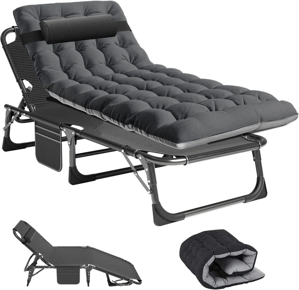Slsy 5-Position Adjustable Folding Lounge Chair And Cot - 75.2" x 25.6" x 11.8"