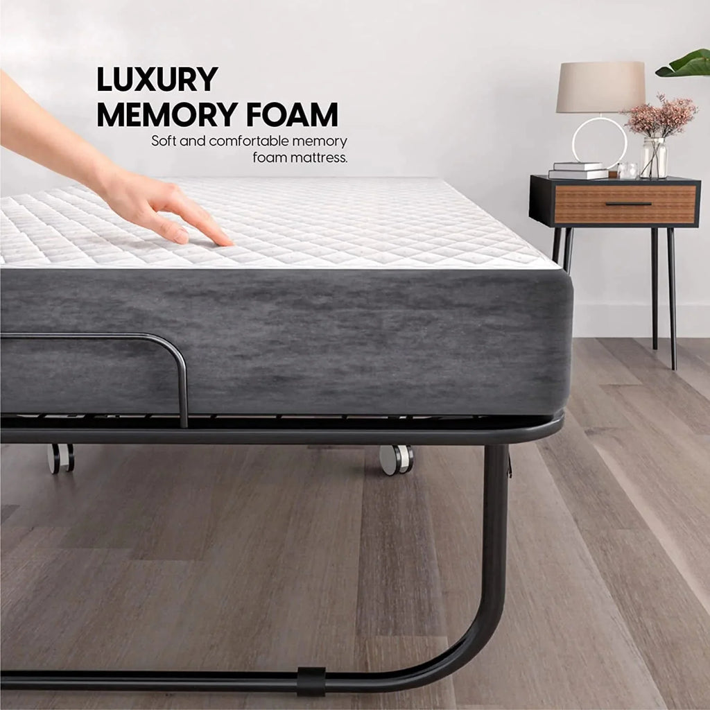 EconoHome Folding Bed With 5-Inch Memory Foam Cot Mattress, 75x31 - Portable Rollaway Bed