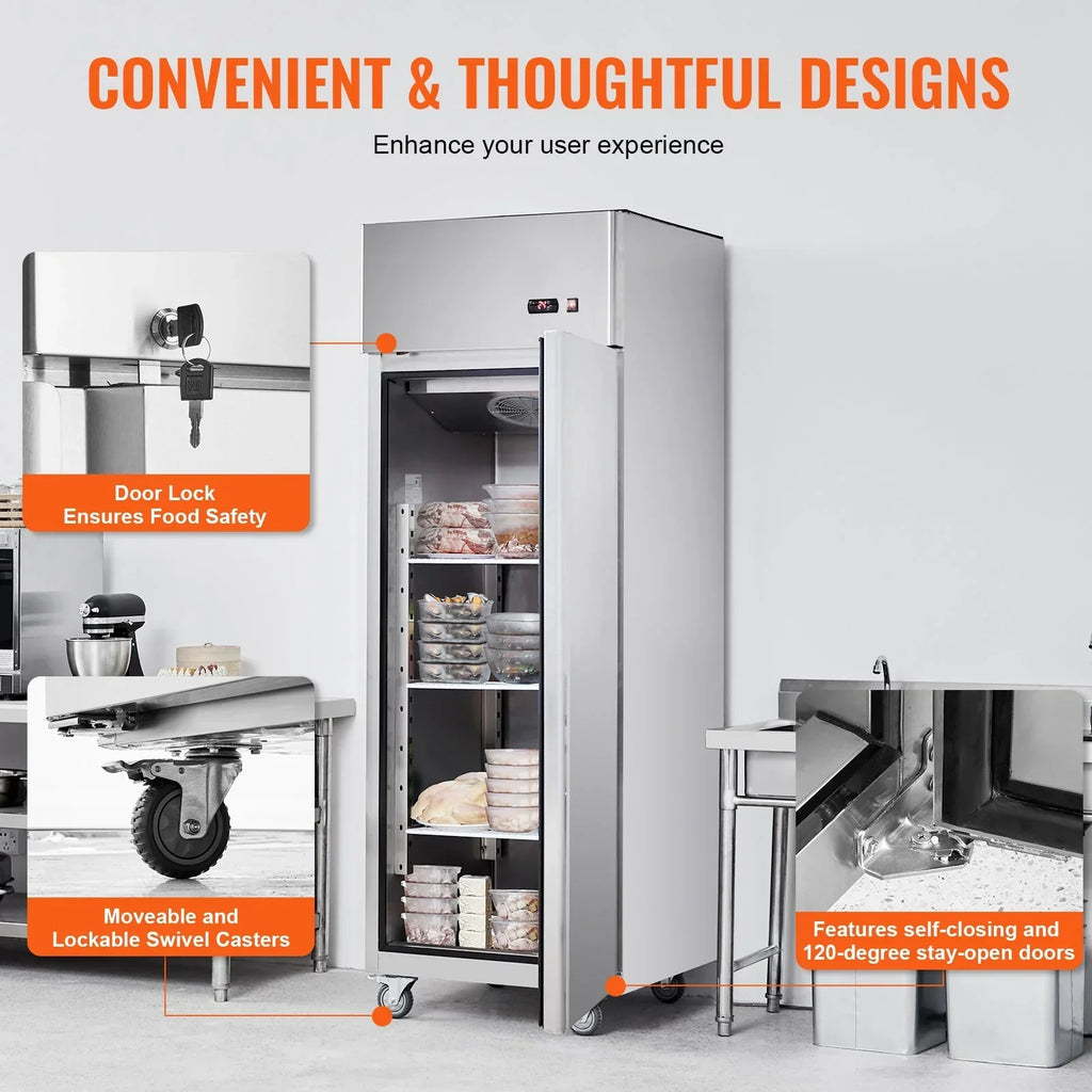 SKYSHALO Commercial Reach-In Upright Freezer, 19.32 Cu.ft, 1 Door, 4 Shelves