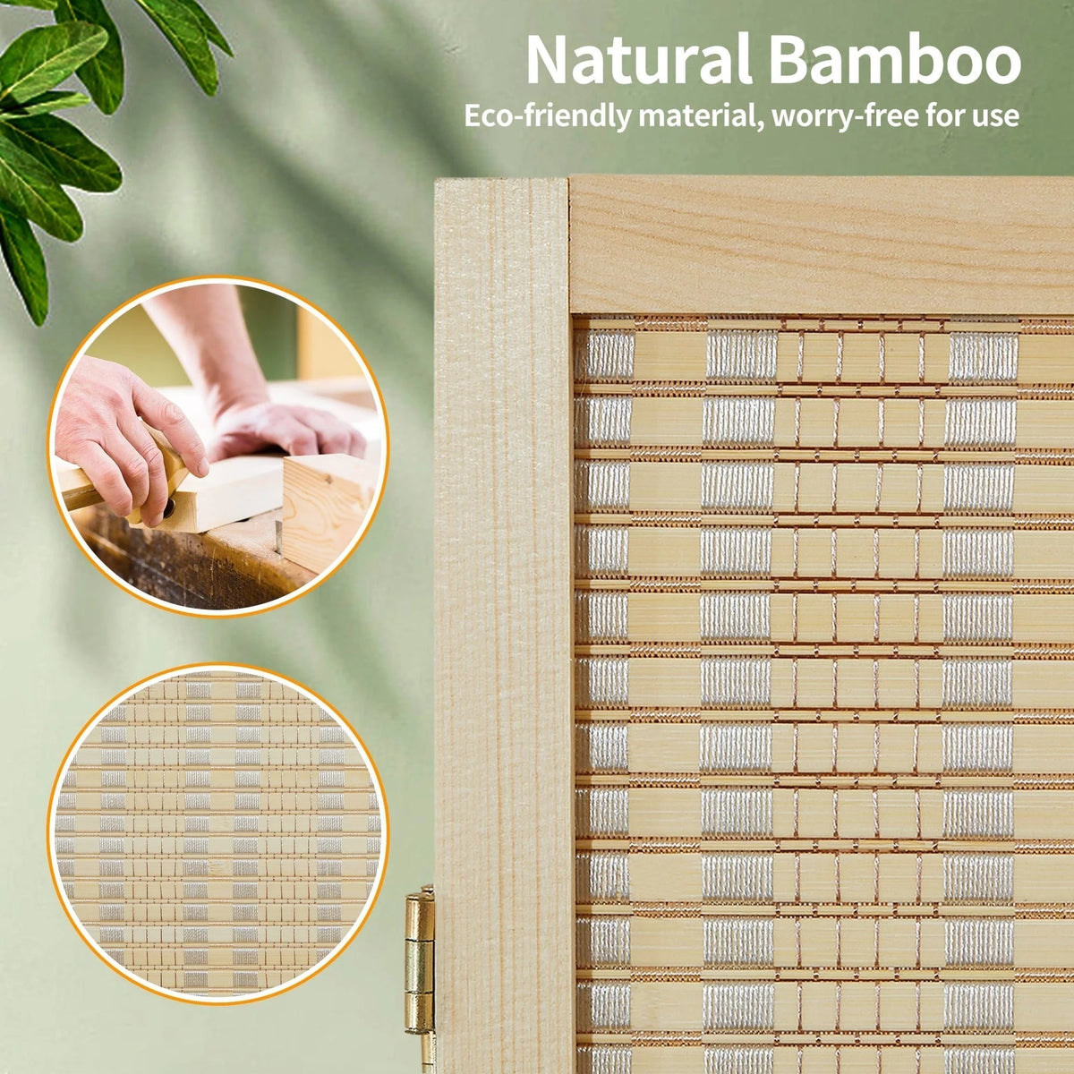 Bamboo 4-Panel Folding Room Divider, 6FT