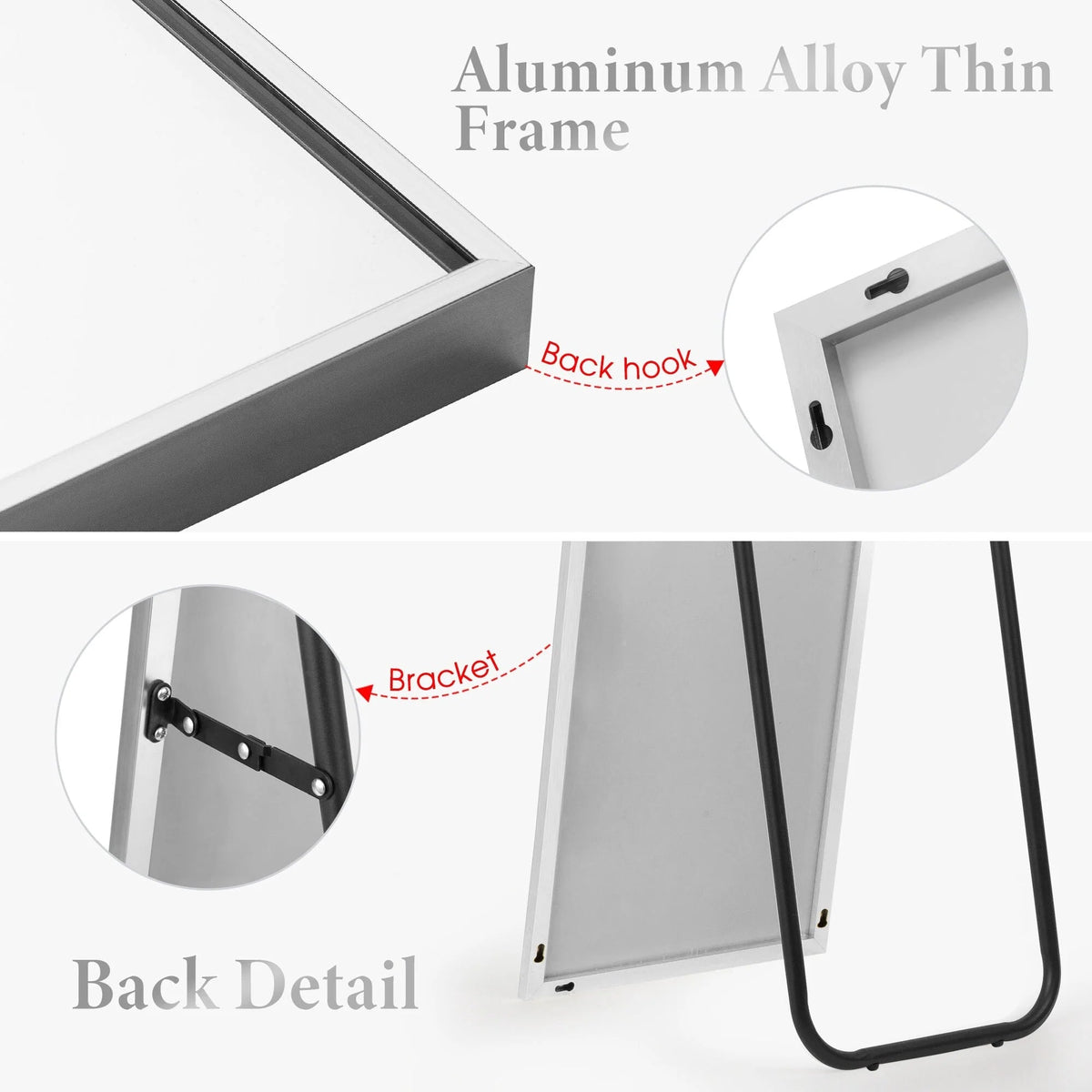Full Length Wall Mounted Dressing Mirror, 65 in H x 22 in W