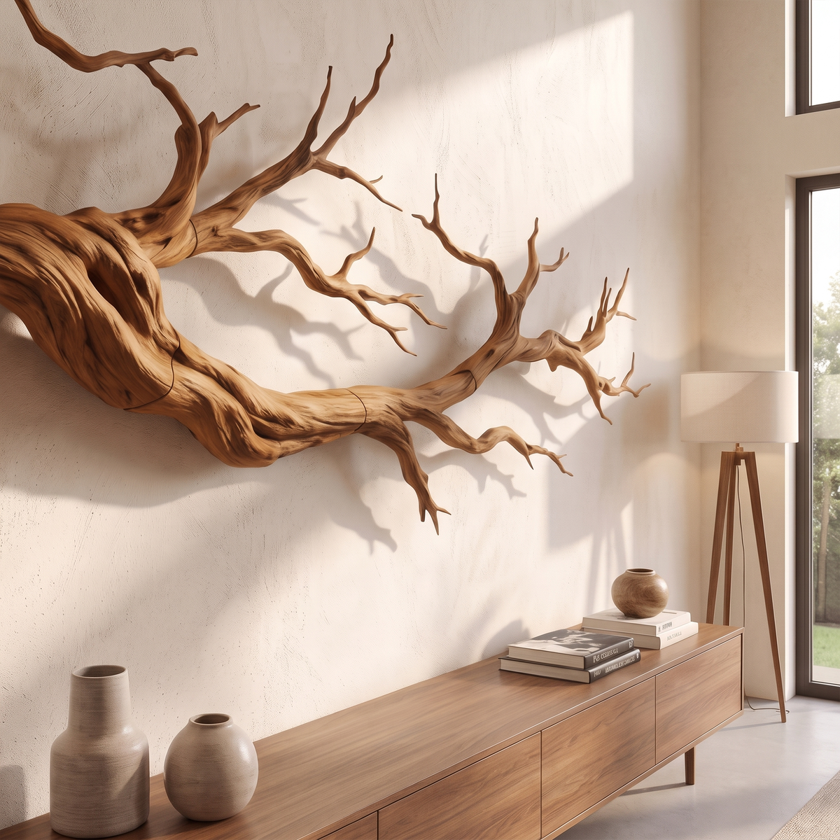 Abstract Tree Root Wall Art, Solid Wood Sculpture for Living Room