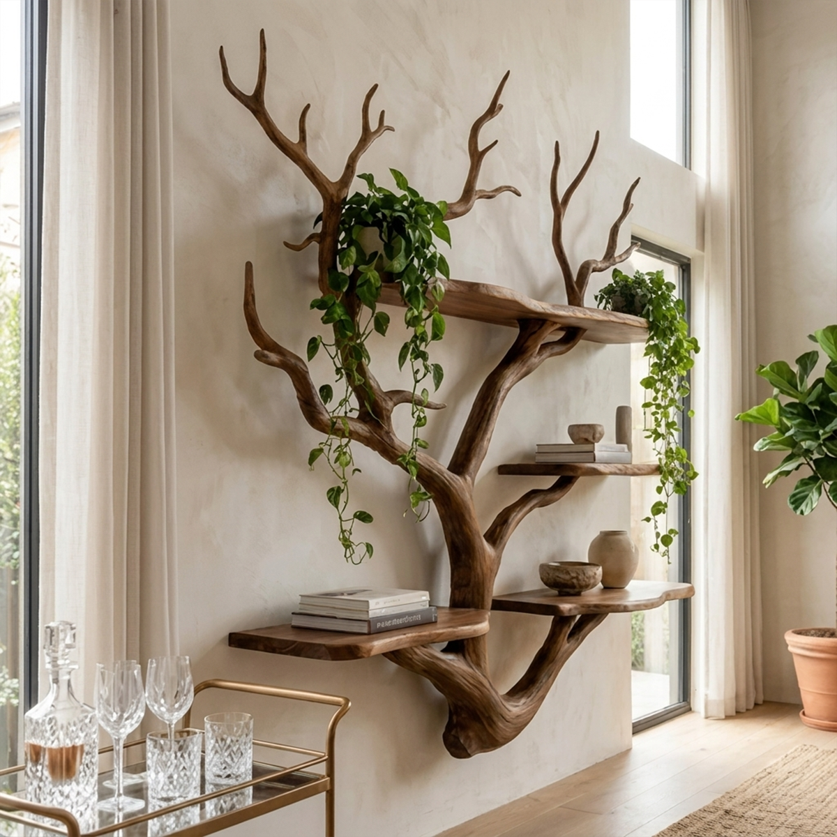 Sculptural Tree Wall Shelf, Branch Floating Bookshelf for Art Studio