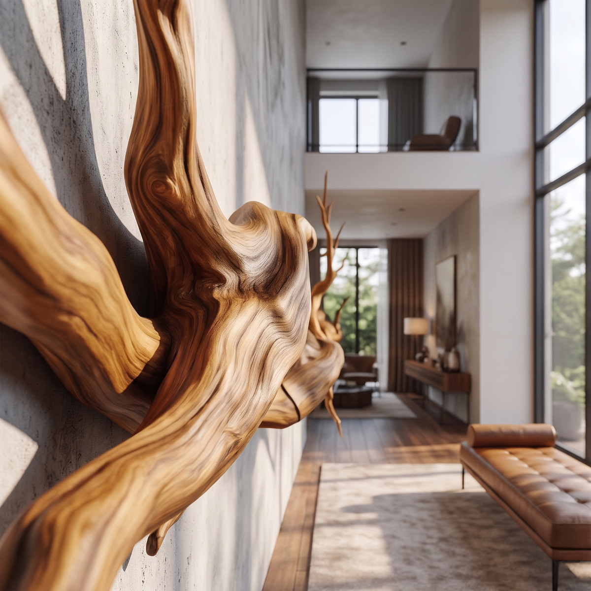 Carved Vine Wood Wall Sculpture, Modern Solid Wood Statement Wall Art