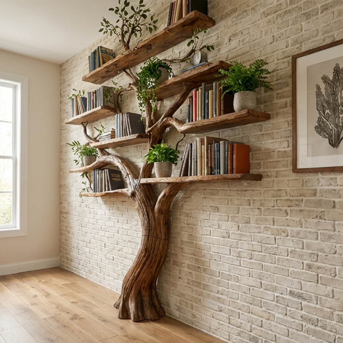 Large Tree Bookshelf, Organic Modern Solid Wood Branch Bookcase