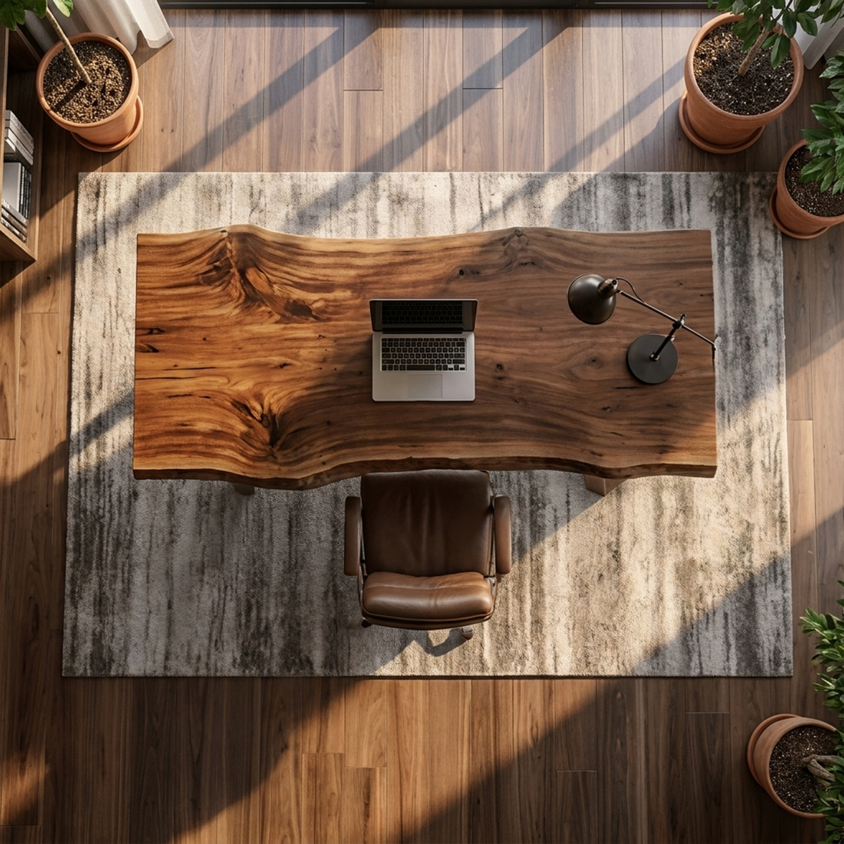 Rustic Work Desk, Natural Hardwood Desk for Bedroom and Studio
