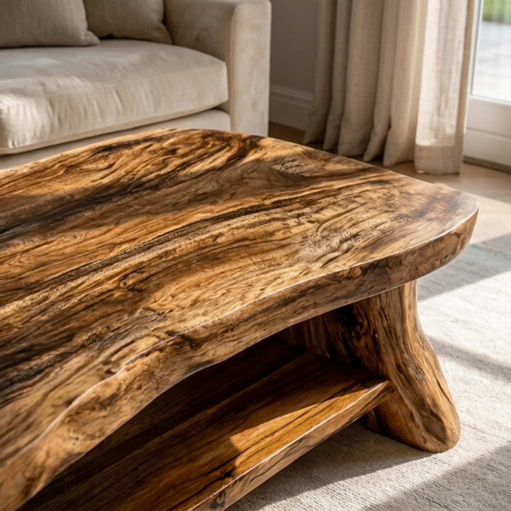 Slab Wood Coffee Table, Rustic Solid Tamarind Center Table