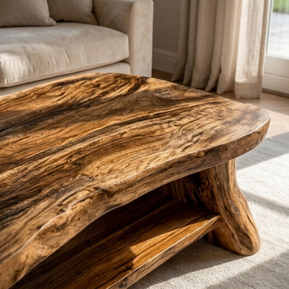 Slab Wood Coffee Table, Rustic Solid Tamarind Center Table