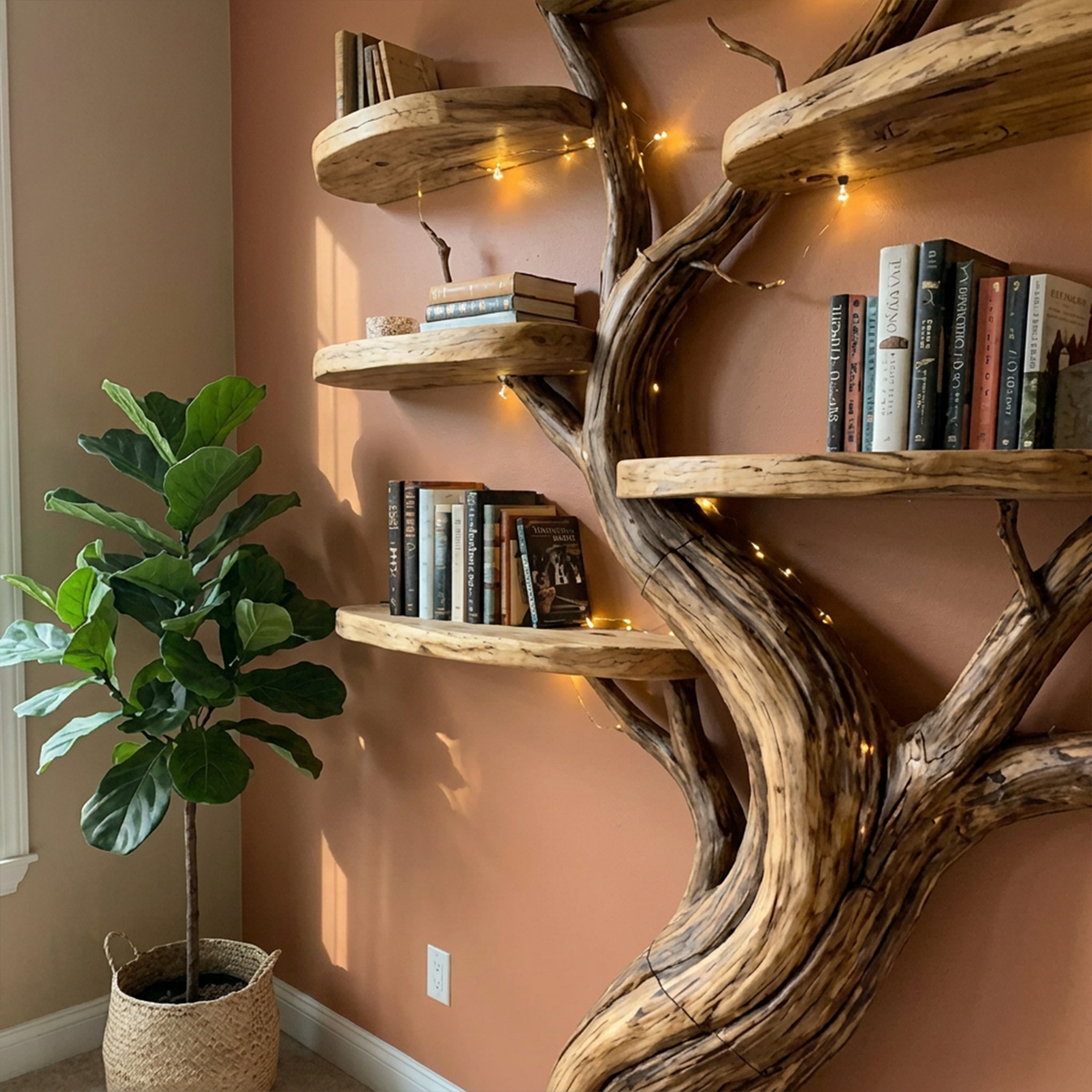Organic Tree Bookshelf Sculptural Branch Wall Display for Living Room