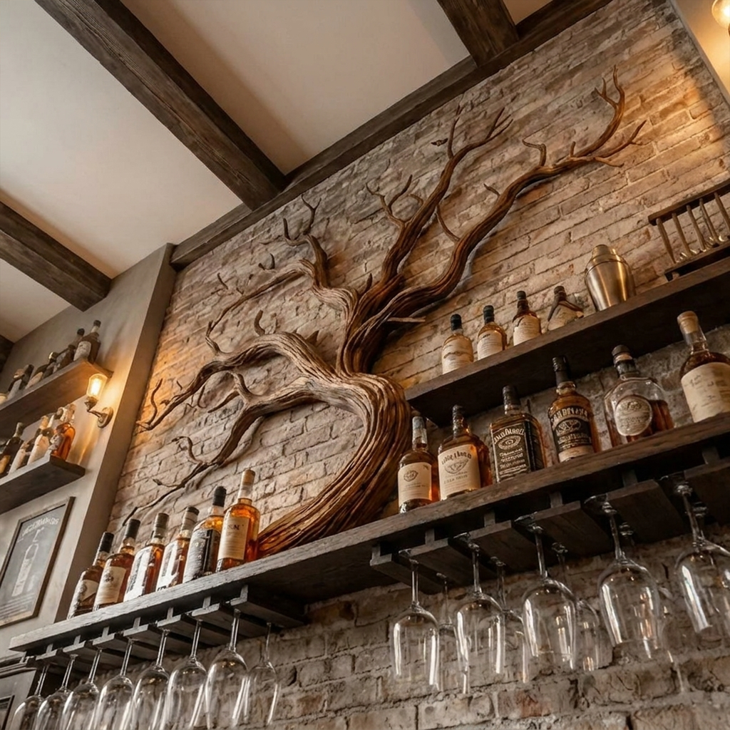 Tree Branch Wine Rack, Wall Mounted Monkey Pod Wood Bottle Shelf