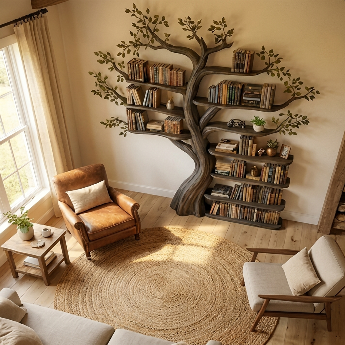Organic Tree Bookshelf, Sculptural Wall Display for the Living Room