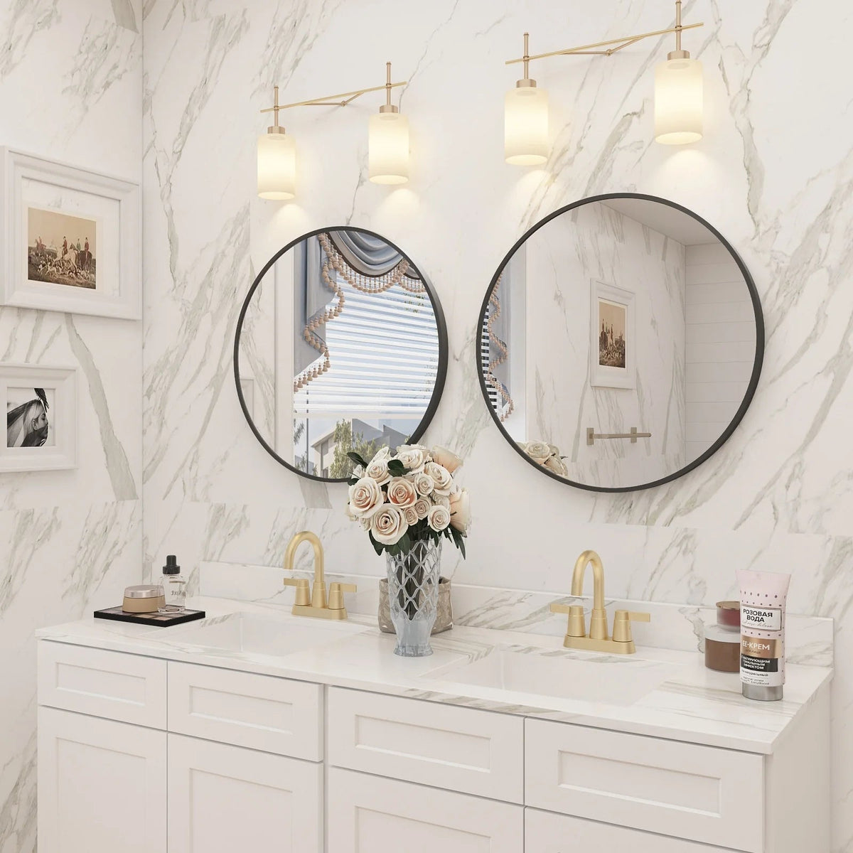Round Metal Black Frame Bathroom Vanity Mirror - Wall Mounted