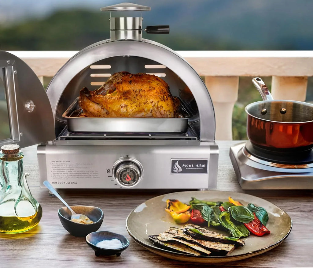 Mont Alpi Multi-Fuel Portable Countertop Pizza Oven, 12000 BTU, Stainless Steel, 19 in x 18.5 in x 17 in - MAPZ-SS