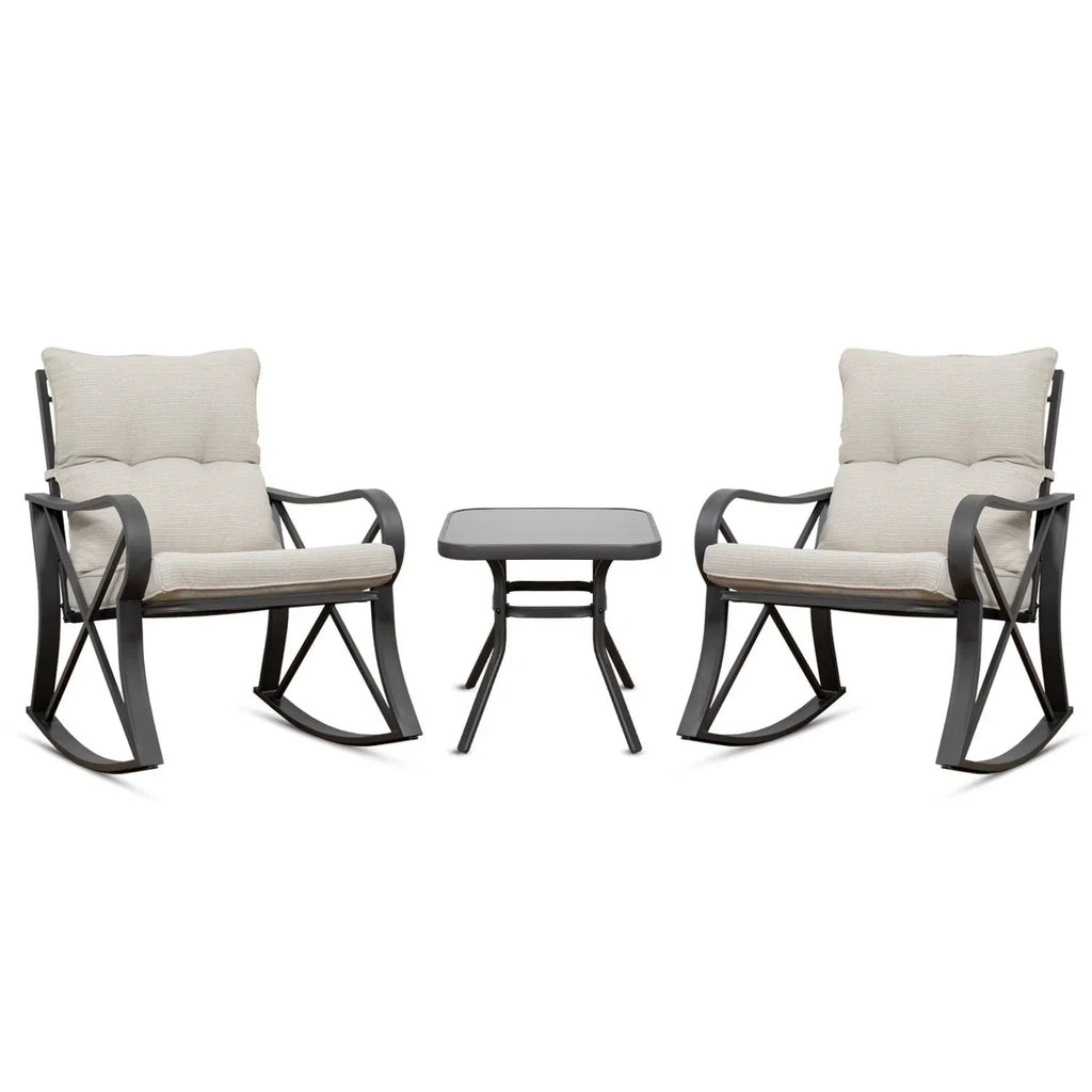 COSIEST 3 Piece Metal Bistro Set With Beige Cushions And Coffee Table