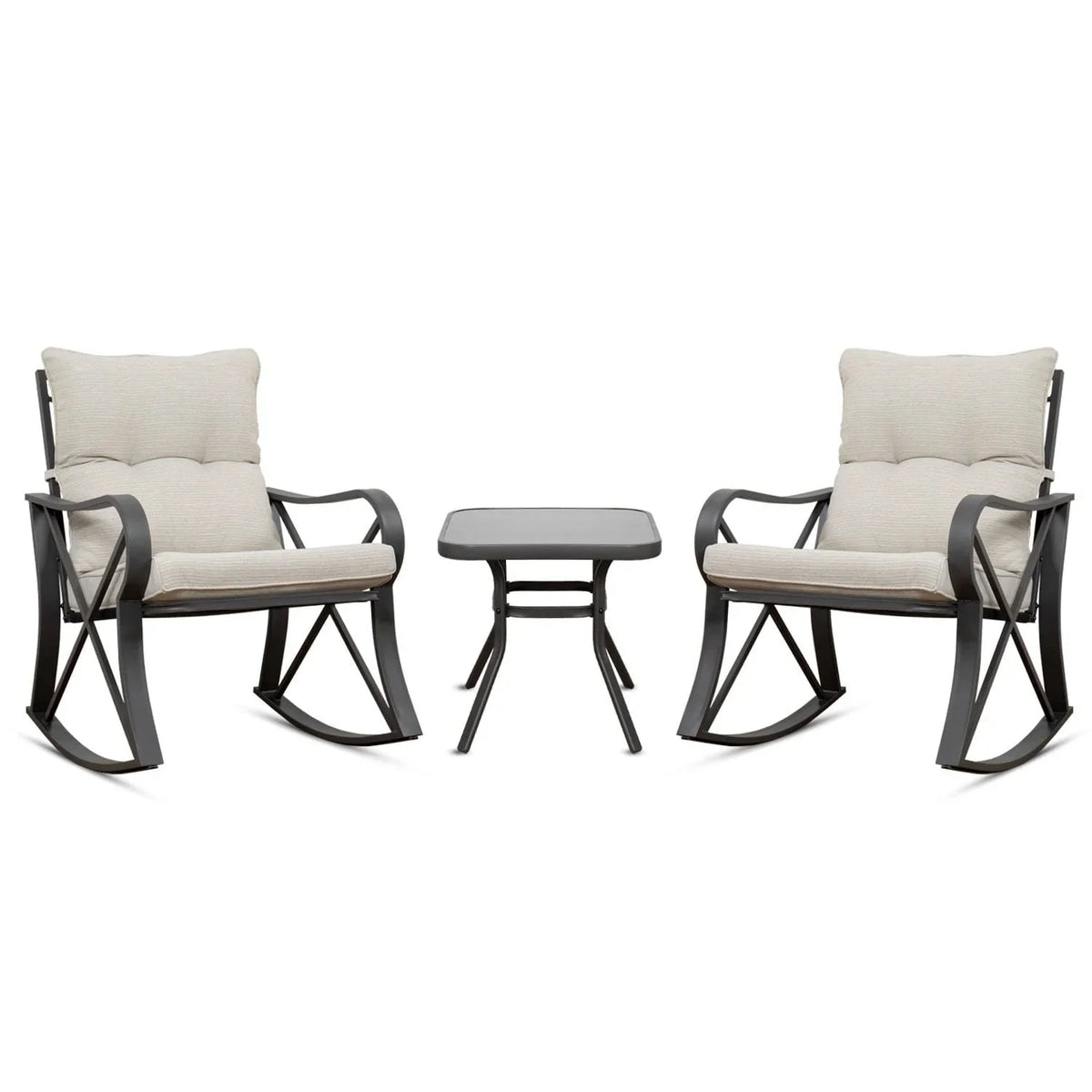 COSIEST 3 Piece Metal Bistro Set With Beige Cushions And Coffee Table