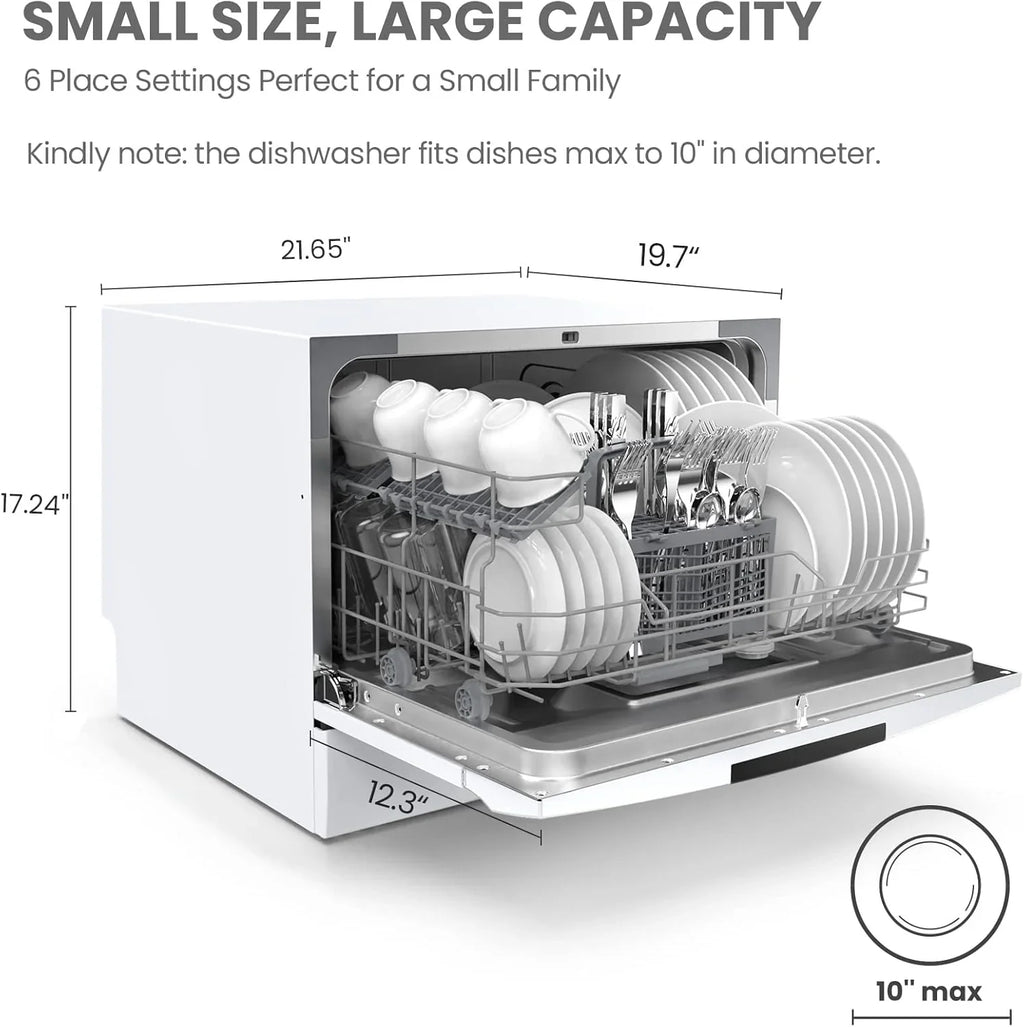 COMFEE' Countertop Dishwasher, 6 Place Settings, 8 Programs, Whole Black - CDC22P1BBB