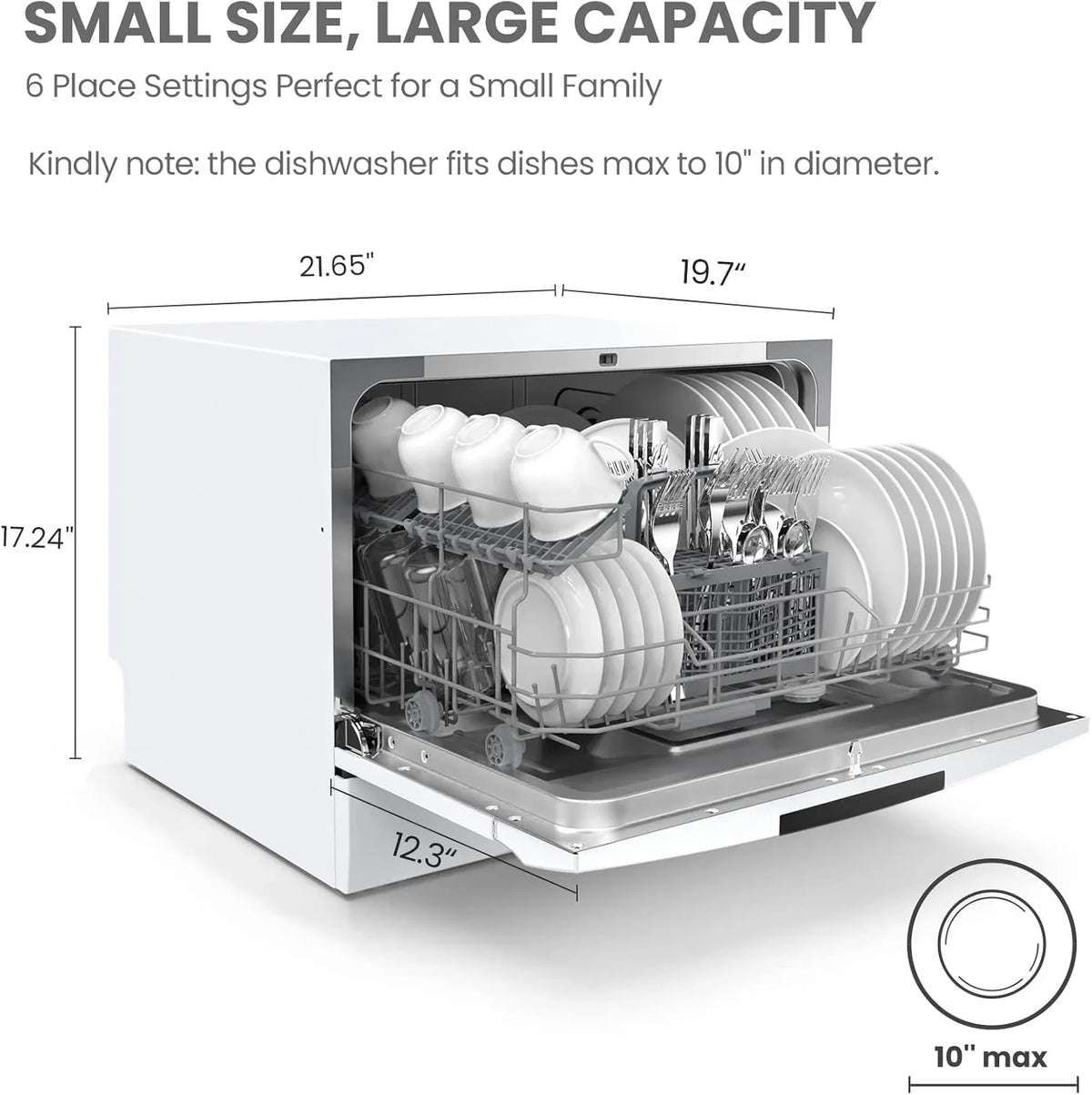 COMFEE' Countertop Dishwasher, 6 Place Settings, 8 Programs, Whole Black - CDC22P1BBB