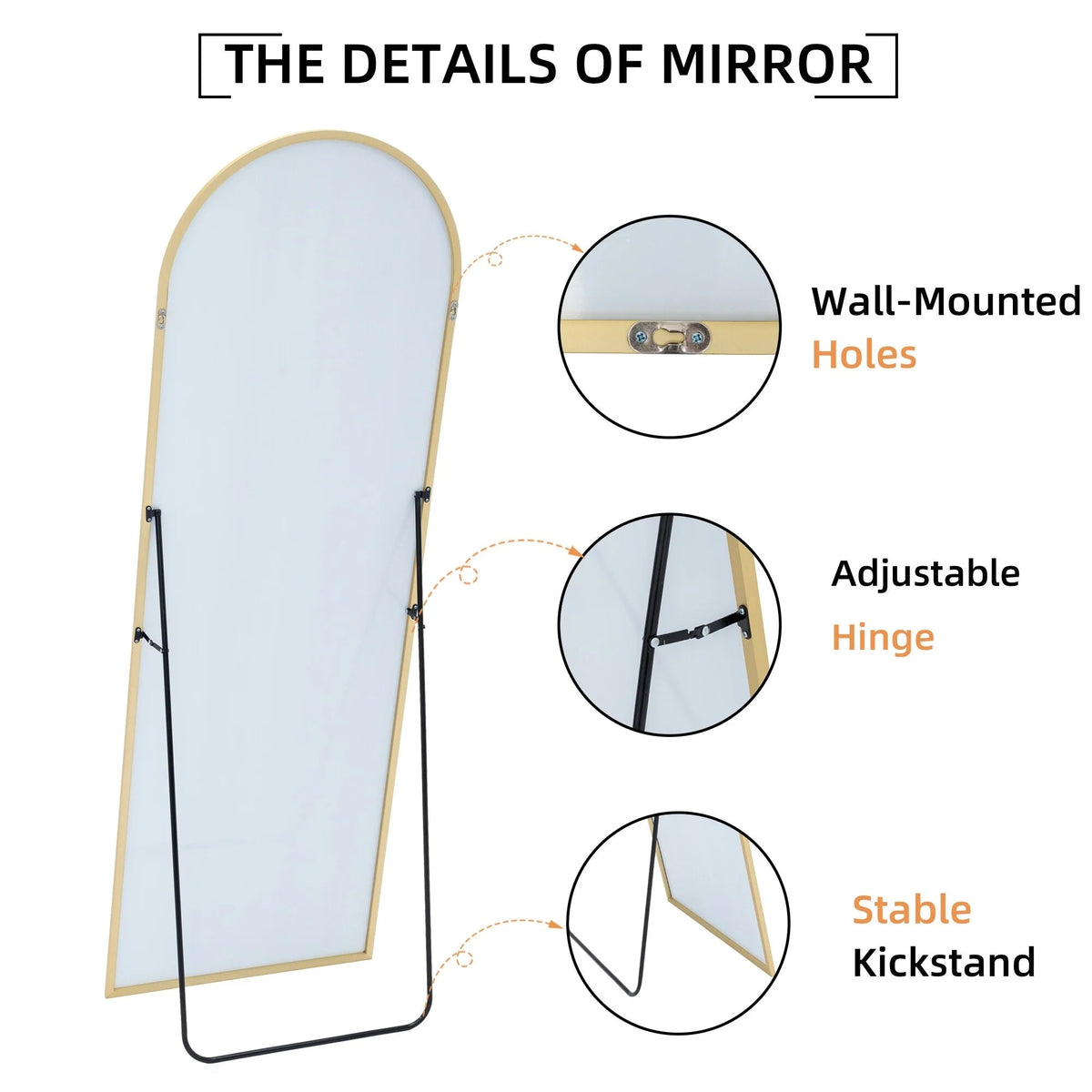Full-Length Floor Mirror 64x21, Aluminum Alloy Frame With Stand And Wall Mount Option