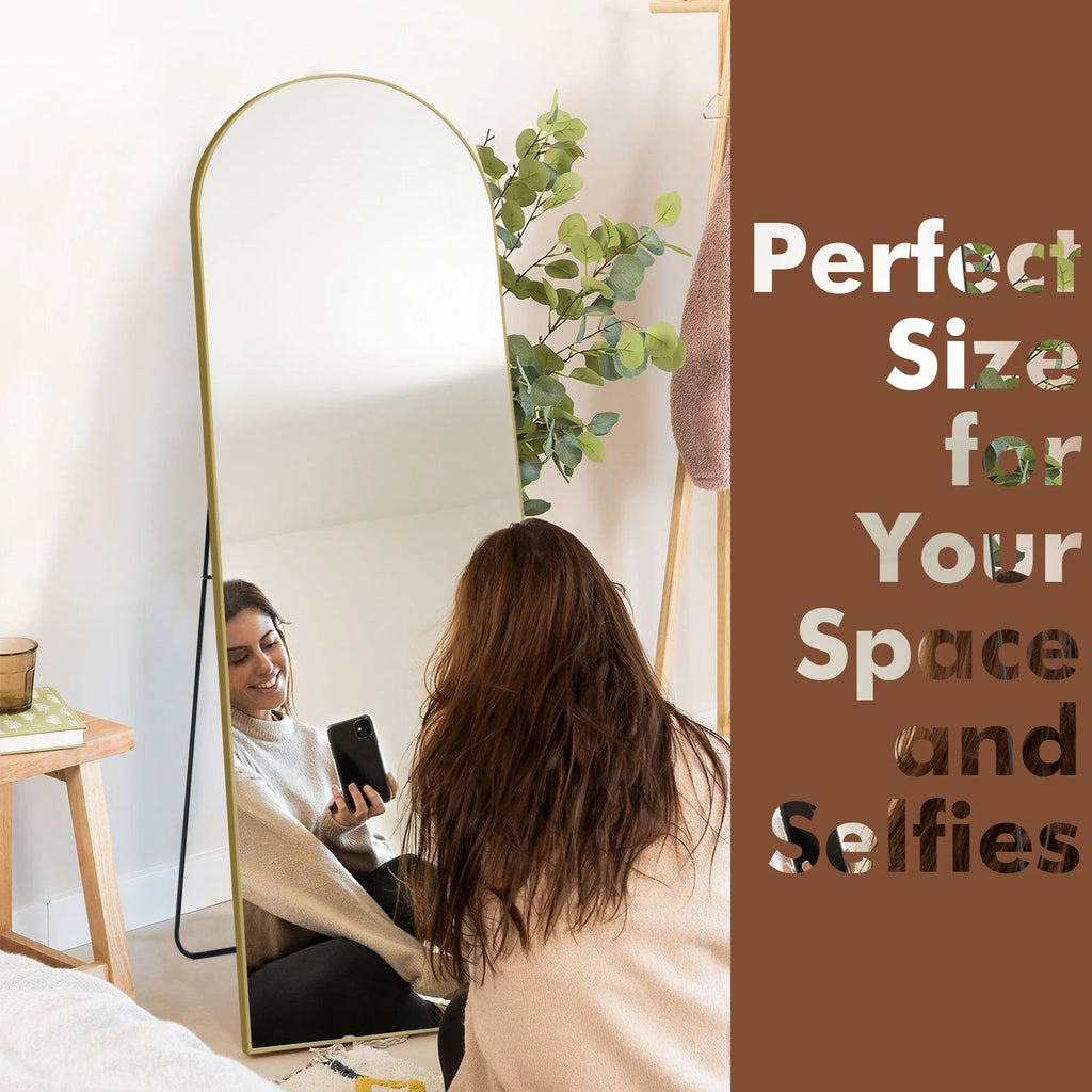 Full-Length Floor Mirror 64x21, Aluminum Alloy Frame With Stand And Wall Mount Option