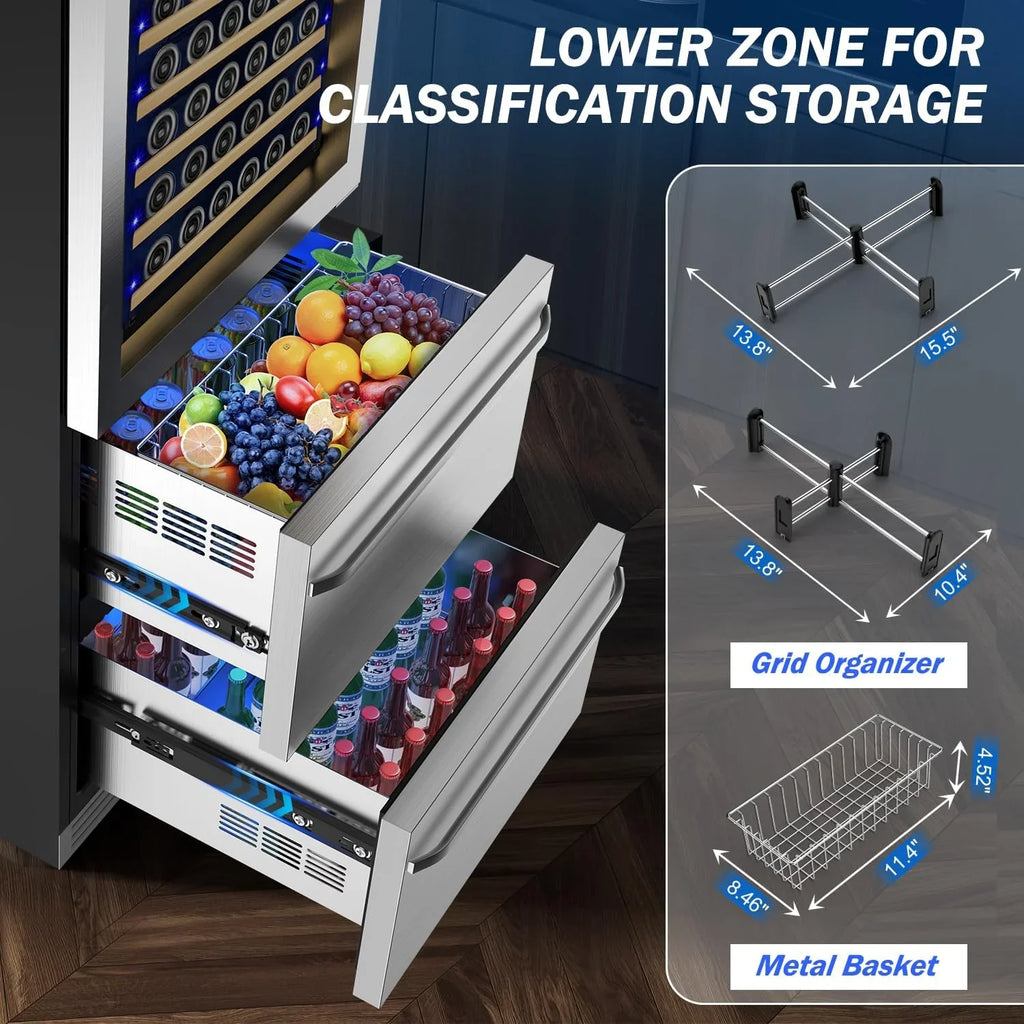 24 Inch Dual Drawer Outdoor Beverage Refrigerator, Stainless Steel - Weather-Proof
